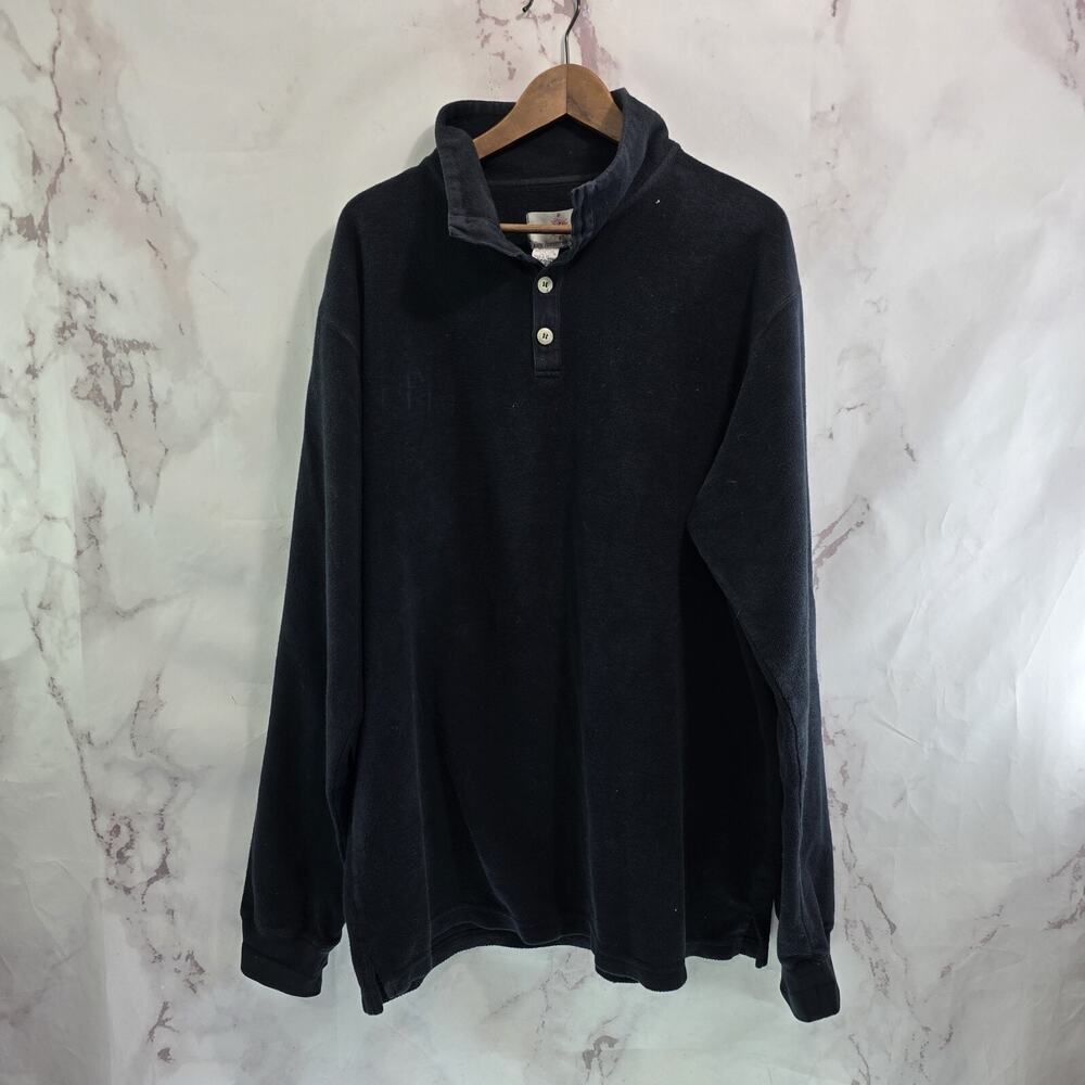 The Territory Ahead Pullover Men XL Black Terry Sweatshirt Henley Button Cotton